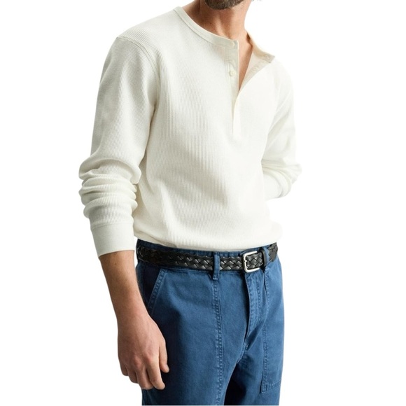 Zara Men’s White Long Sleeve Henley Shirt Waffle Knit Size Large NEW WITH TAG - Picture 4 of 12